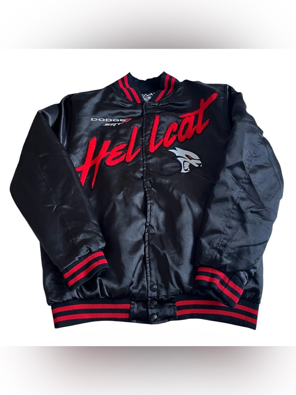 Dodge x Reason SRT Hellcat Satin Bomber Jacket Men's Medium Black Red Racing